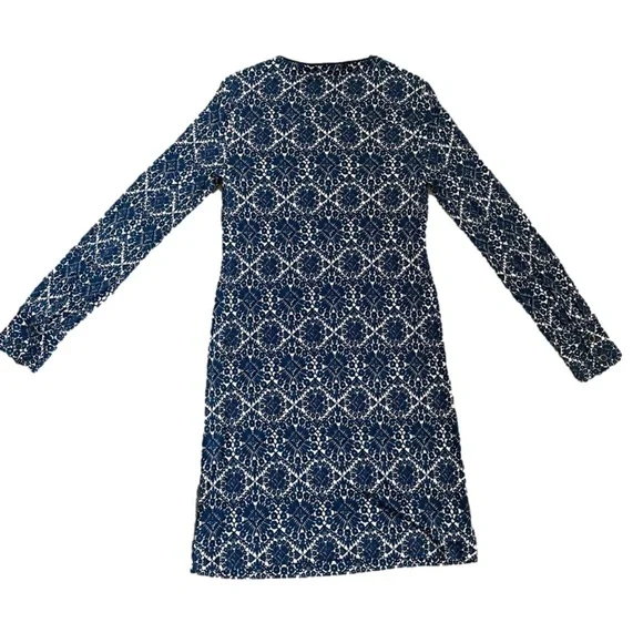 TORY Burch Women's 100% Silk Blue White Geometric Pattern Dress Size Small - Picture 8 of 12